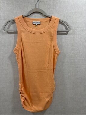 Michael Stars Peach-Orange Ribbed Side-Ruched Tank